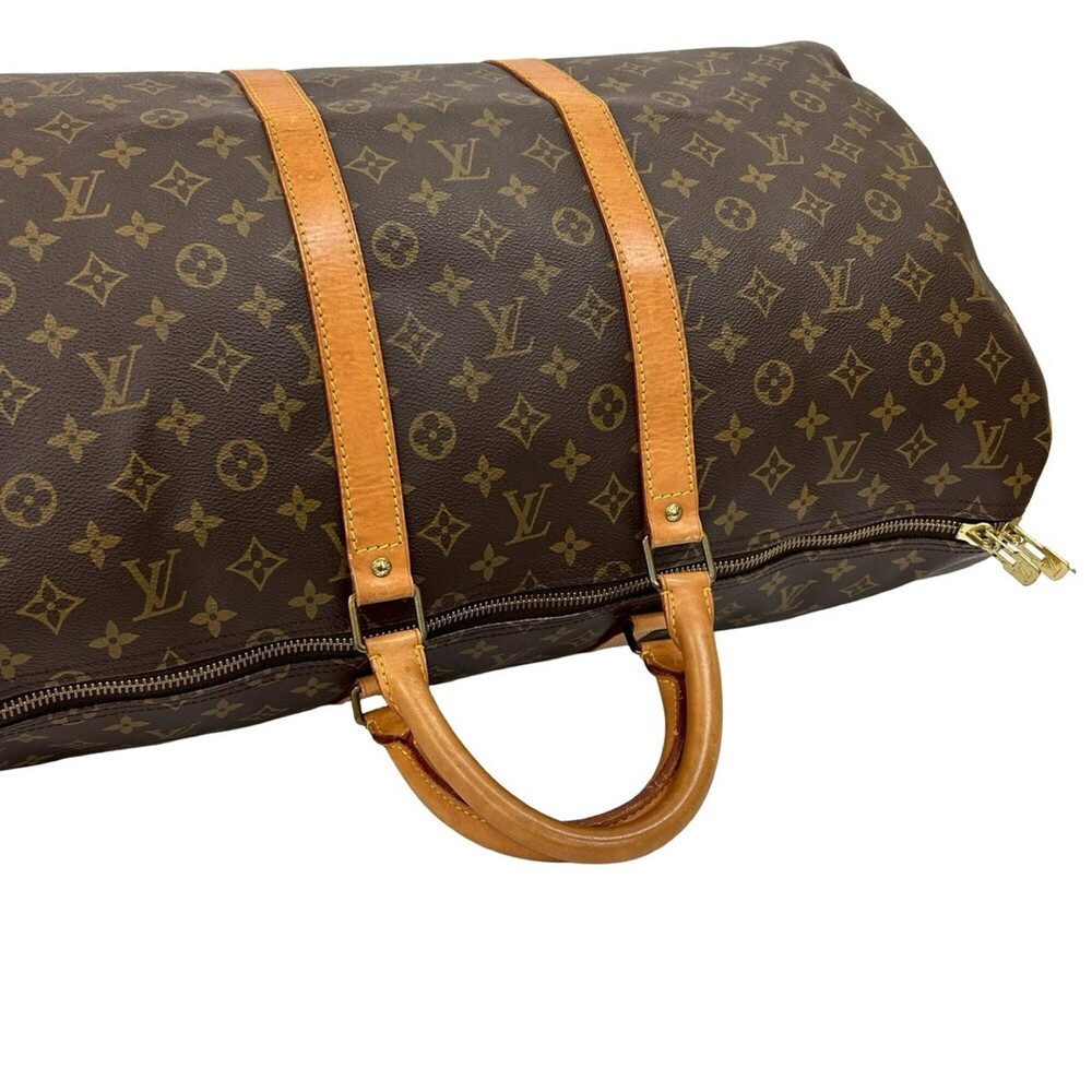 LOUIS VUITTON Brown Monogram Leather Keepall 55 Boston Bag - Picture 4 of 9